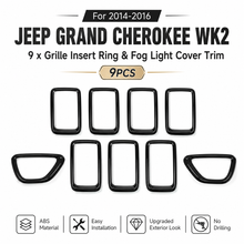 For 2014-2016 Jeep Grand Cherokee WK2 9 x Grille Insert Ring & Fog Light Cover Fog Lamp Trim RT-TCZ