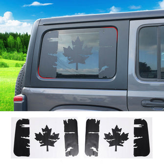 For 2018+ Jeep Wrangler JLU 4Door Window Sticker Black Canadian Canada Flag Decal RT-TCZ