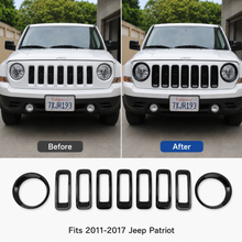 For 2011-2017 Jeep Patriot Headlight Grille Inserts Cover Frame Trim ABS 9pcs RT-TCZ
