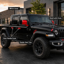 For 2020+ Jeep Gladiator JT 4-Door – 25PCS Exterior Full Set Trim Kit - Hood, Door, Hinge & Handle Mirrior Cover RT-TCZ