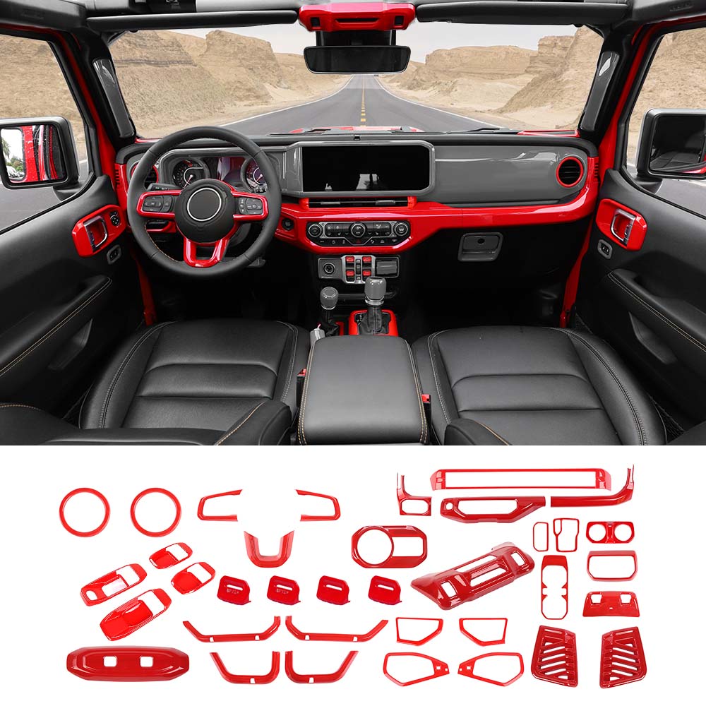 for 2024 Jeep Wrangler JLU Gladiator JT 4 Door 36 x Full Set Interior Decoration Trim Kit Cover Red
