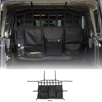 RT-TCZ Rear Cargo Seat Storage Bag Net for 2007-2021 Jeep Wrangler JK JL 4Doors Trunk Organizer Storage Pouch Bags