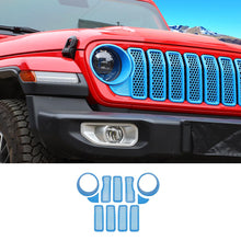 For 2024+ Jeep Wrangler JL/Gladiator JT Upgrade Front Honeycomb Mesh Grille+Front Headlight Cover+Center Mesh Trim Piece Mesh Grille RT-TCZ