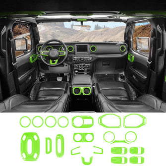 For 2018-2023 Jeep Wrangler JLU & Gladiator JT 4Doors 21PCS Full Set Interior Decoration Trim Kit Green