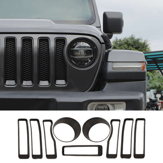 RT-TCZ Front Grille Inserts Ring Trim & Headlight Cover for 2018-2023 Jeep JL Sahara Sport & Sport S ONLY