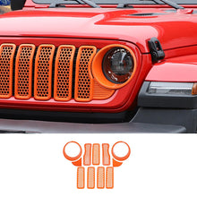 For 2024+ Jeep Wrangler JL/Gladiator JT Upgrade Front Honeycomb Mesh Grille+Front Headlight Cover+Center Mesh Trim Piece Mesh Grille RT-TCZ