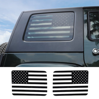 For 2007-2010 Jeep Wrangler JK JKU Rear Window American Flags Trim Sticker Decals Black RT-TCZ