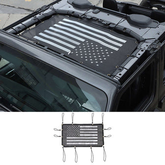 RT-TCZ Mesh Shade Top Full Length Sunshade Screen for 2018+ Jeep Wrangler JL JLU USA Flag Sun Shade Cover Provides UV Protection, Durable Polyester, Black