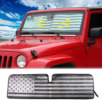 For Jeep Wrangler TJ JK JKU American Flag Windshield Sunshade, Auto Front Window Shade Foldable Sun Visor