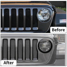 RT-TCZ Front Grille Inserts & Angry Eyes Headlight Cover Trim For Jeep JL JLU Sahara 2018-2022