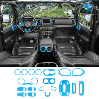 For 2018-2023 4Doors Jeep Wrangler JLU & Gladiator JT 21PCS Full Set Interior Decoration Trim Kit Light Blue