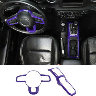 RT-TCZ Car Steering Wheel Trim Cover & Gear Shift Cup Holder Panel Trim Cover Kit for 2018-2023 Jeep Wrangler JL JLU Gladiator JT