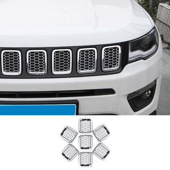 RT-TCZ Front Grille Insert Mesh Cover Trim Bezels Chrome for Jeep Compass 2017-2020