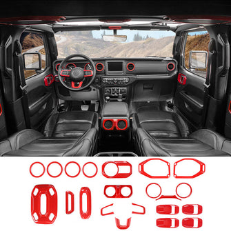 RT-TCZ 21PCS Full Set Interior Decoration Trim Kit for 2018-2023 Jeep Wrangler JLU 4Doors Red
