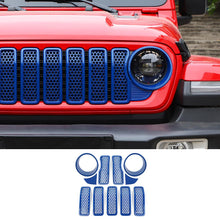 For 2024+ Jeep Wrangler JL/Gladiator JT Upgrade Front Honeycomb Mesh Grille+Front Headlight Cover+Center Mesh Trim Piece Mesh Grille RT-TCZ