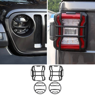 For 2018+ Jeep Wrangler JL JLU Front Headlights & Tail Lights Guard Trim Cover Black, Led Version Anti-dust RT-TCZ