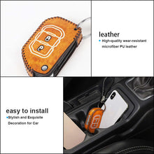 RT-TCZ Leather Car Remote Key Fob Case Holder Cover for Jeep Wrangler JL 2018+