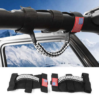 For Jeep Wrangler YJ TJ JK JKU JL JLU & Gladiator JT 2 x Roll Bar Grab Handles Paracord Grip Handles  American Flag RT-TCZ