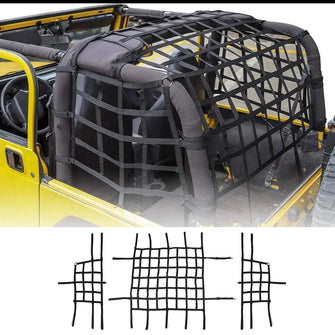 For 1997-2006 Jeep Wrangler TJ 3Pcs Mesh Cargo Netting Roof Net (Black) RT-TCZ
