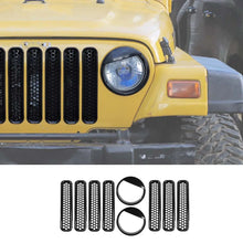 For 1997-2006 Jeep Wrangler TJ Grill Inserts Mesh Headlight Bezels Angry Eyes Trim RT-TCZ