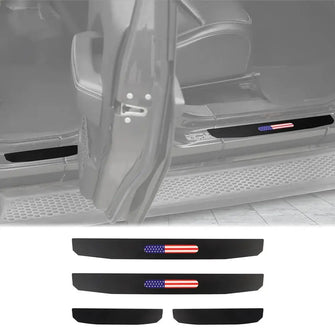For 2018+ Jeep Wrangler JL JLU & Gladiator JT  Front & Rear Entry Guards Door Sill Plate Protectors Black Threshold Cover USA Flag RT-TCZ