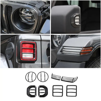 For 2018+ Wrangler JL Headlight /Wheel Eyebrow Light /Reverse Mirror Turn Signal /Tail Light Guards Black RT-TCZ