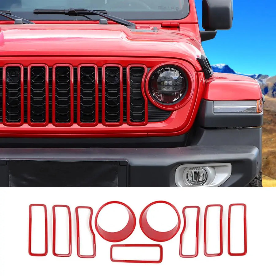 RT-TCZ Grill Insert+Front Headlight Cover Trim For Jeep Wrangler