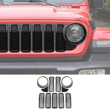 For 2024+ Jeep Wrangler JL/Gladiator JT Upgrade Front Honeycomb Mesh Grille+Front Headlight Bezels+Center Mesh Trim Piece RT-TCZ