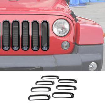 RT-TCZ Front Grill Mesh Grille Insert Frame Trim Ring for Jeep Wrangler JK 2007-2015 Exterior Accessories