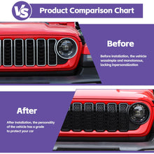 For Jeep Wrangler JL/Gladiator JT 2024+ Upgrade Front Honeycomb Mesh Grille+Front Headlight Cover+Center Mesh Trim Piece Mesh Grille
