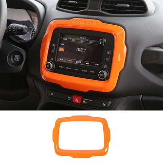 For 2015-2017 Jeep Renegade Front Center Console GPS Audio Panel Decoration Frame Cover Trim (fit for  strength +  smart ) ABS RT-TCZ