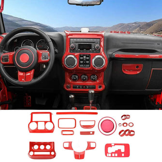 RT-TCZ 21PCS Full Set Interior Decoration Trim Kit For Jeep Wrangler JK JKU 2011-2017 4 Door Red