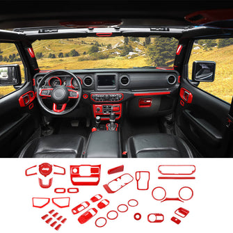 RT-TCZ 39PCS Red Full Set Interior Decoration Trim Kit Cover For Jeep Wrangler JLU 2018+ 4Door