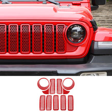 For 2024+ Jeep Wrangler JL/Gladiator JT Upgrade Front Honeycomb Mesh Grille+Front Headlight Cover+Center Mesh Trim Piece Mesh Grille RT-TCZ
